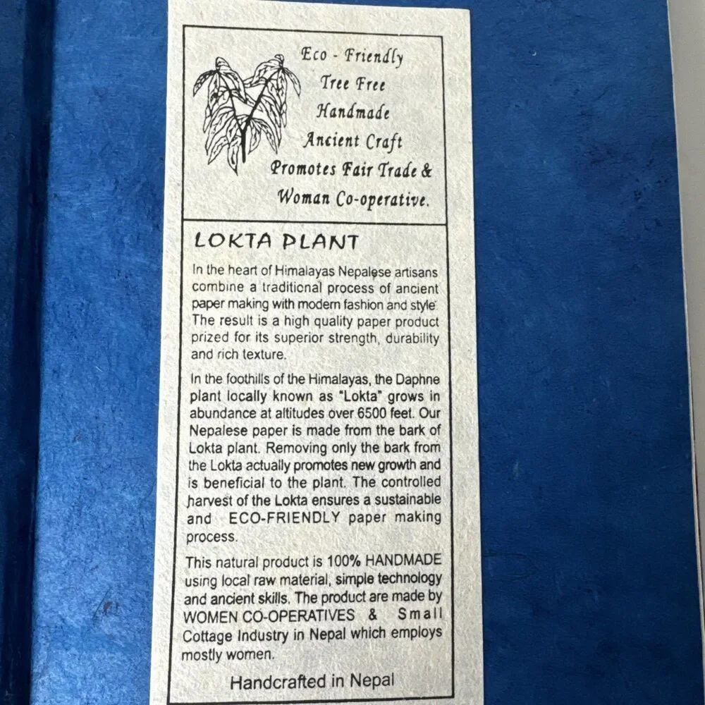 Blue Floral Journal Blank Diary Book Hard Cover Made From Lokta Plant from Nepal